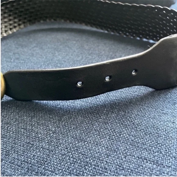 LOFT - XS black woven genuine leather wide belt with gold buckle. - Picture 4 of 13